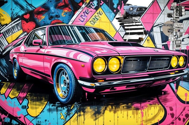 Speed Car Mural, Boys Room Decor Art Print