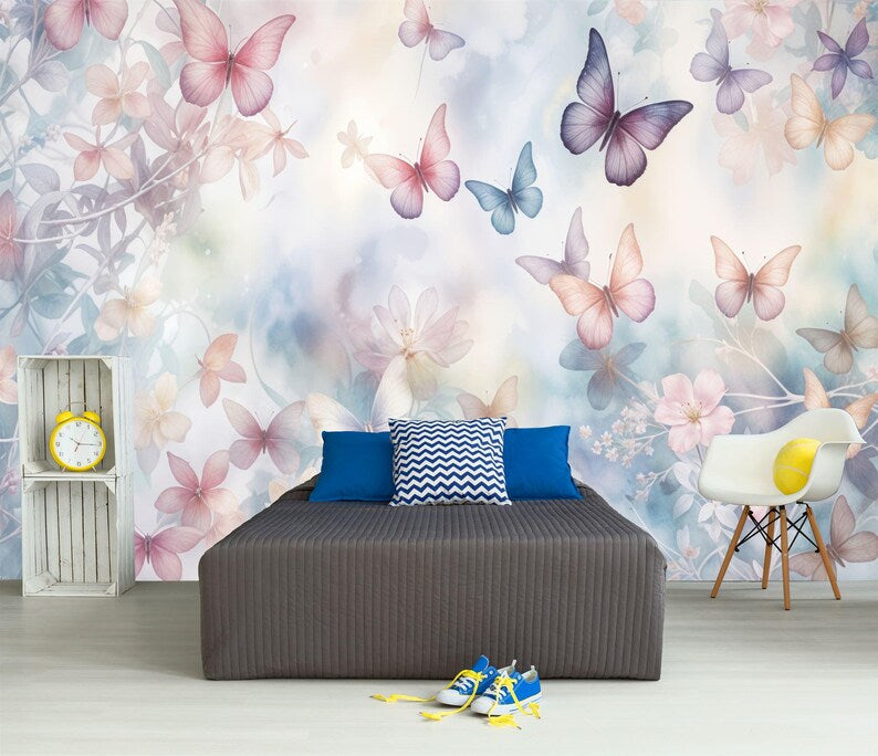 Butterfly Floral Wallpaper Mural Art Print
