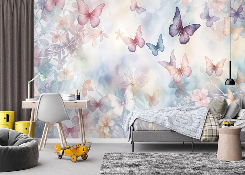 Butterfly Floral Wallpaper Mural Art Print