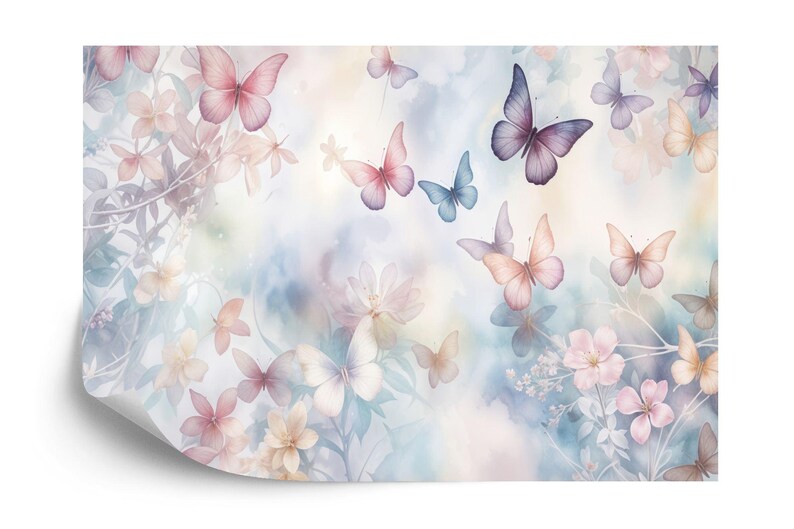 Butterfly Floral Wallpaper Mural Art Print