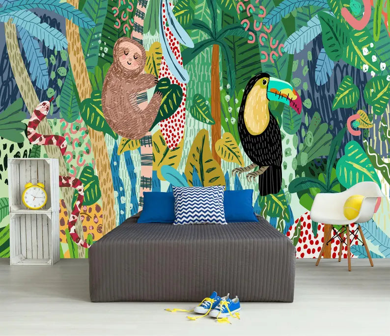 Toucan Jungle Nursery Wallpaper Mural Gift