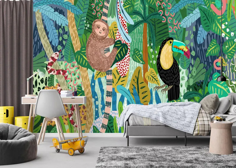 Toucan Jungle Nursery Wallpaper Mural Gift