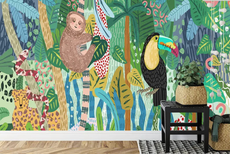 Toucan Jungle Nursery Wallpaper Mural Gift
