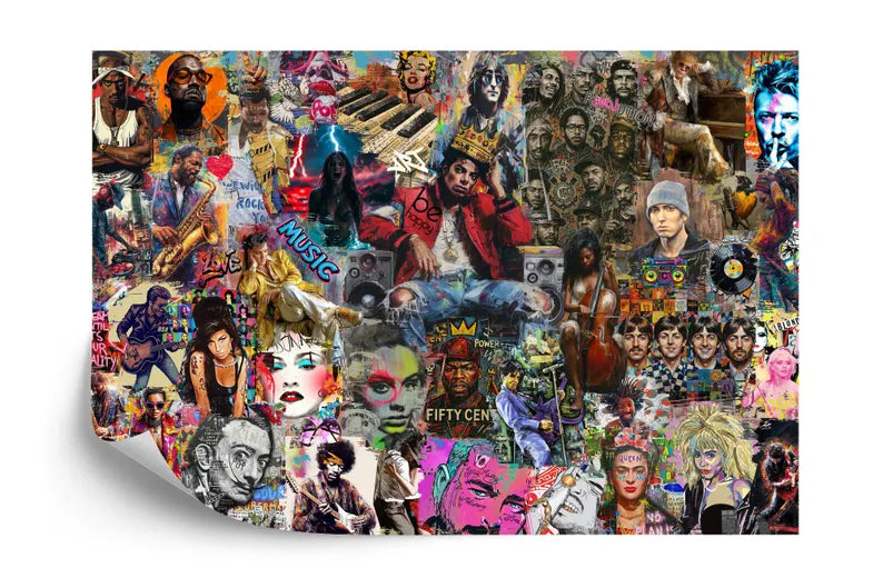 Pop Art Music Stars Graffiti Mural, Urban Wall Decor