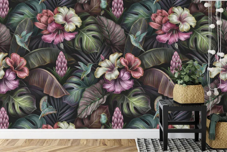 Tropical Hibiscus Flower Wallpaper Mural Art Print