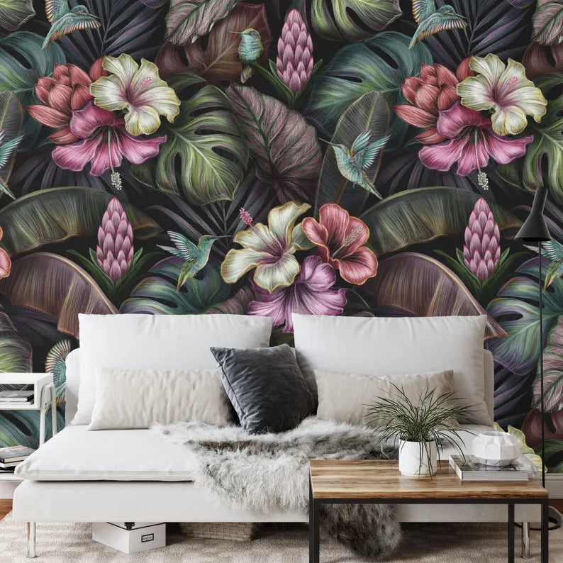 Tropical Hibiscus Flower Wallpaper Mural Art Print