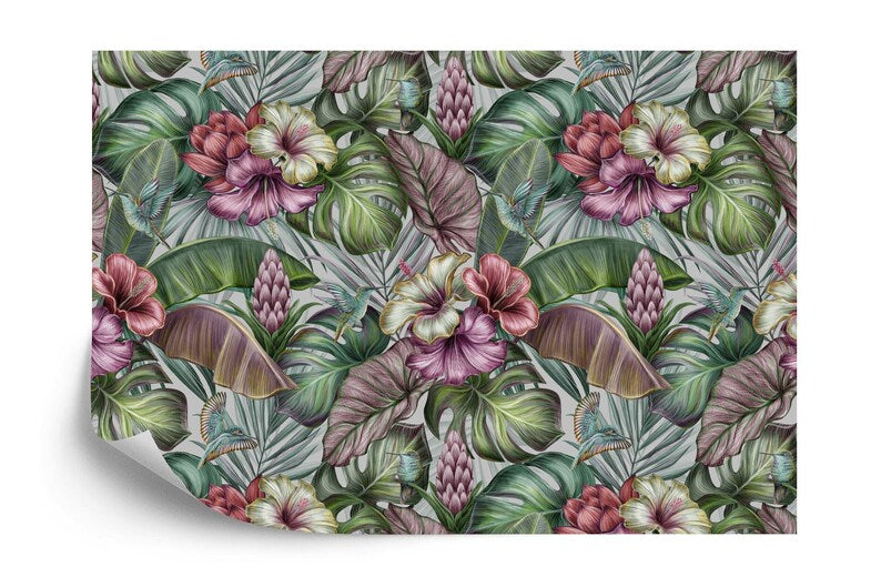 Vintage Tropical Hibiscus Floral Wallpaper Mural Art Print