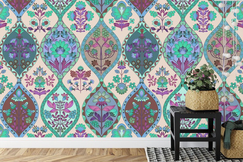 Floral Photomural Wallpaper: Vibrant Symmetrical