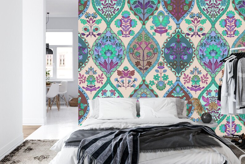 Floral Photomural Wallpaper: Vibrant Symmetrical