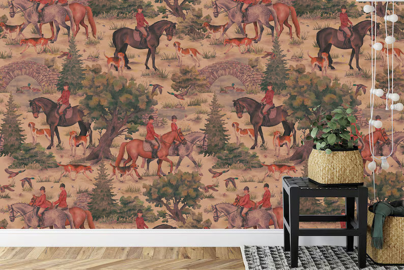 British Countryside Hunting Scene Wallpaper Mural