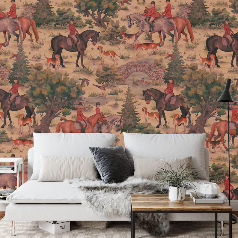 British Countryside Hunting Scene Wallpaper Mural