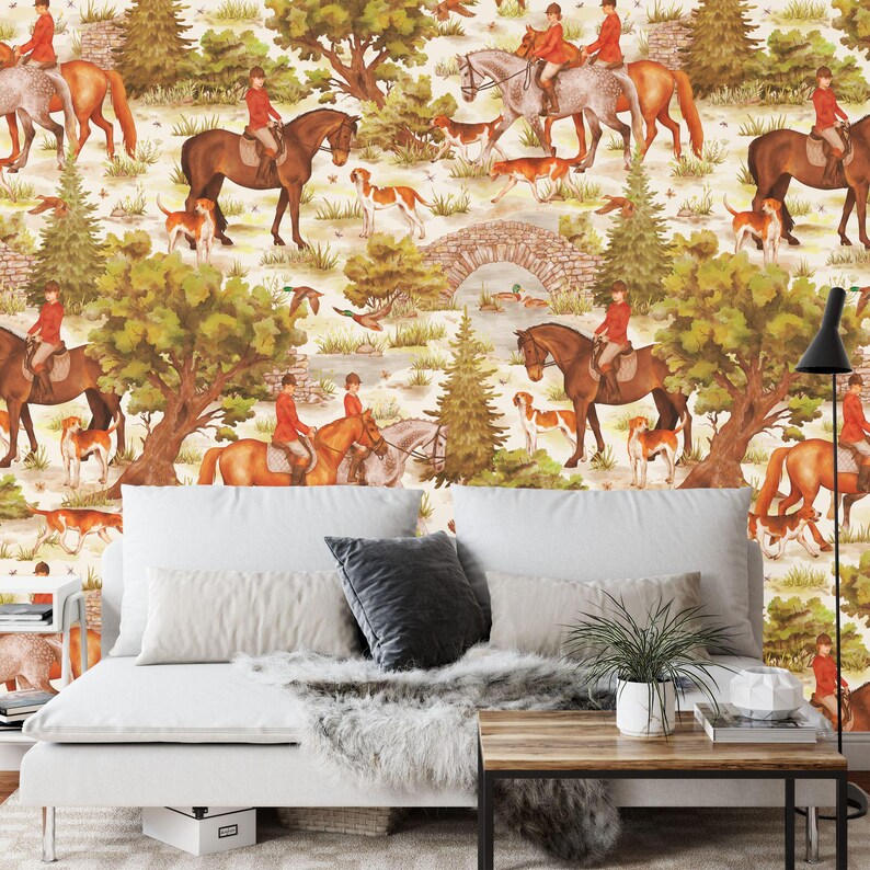 British Countryside Hunting Scene Wallpaper Mural