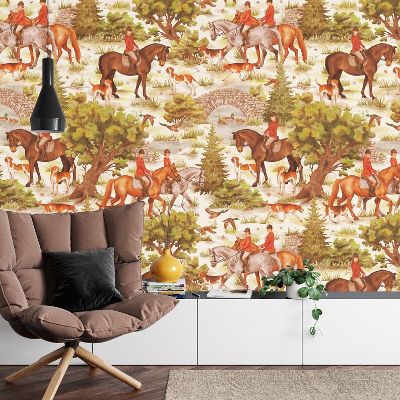 British Countryside Hunting Scene Wallpaper Mural
