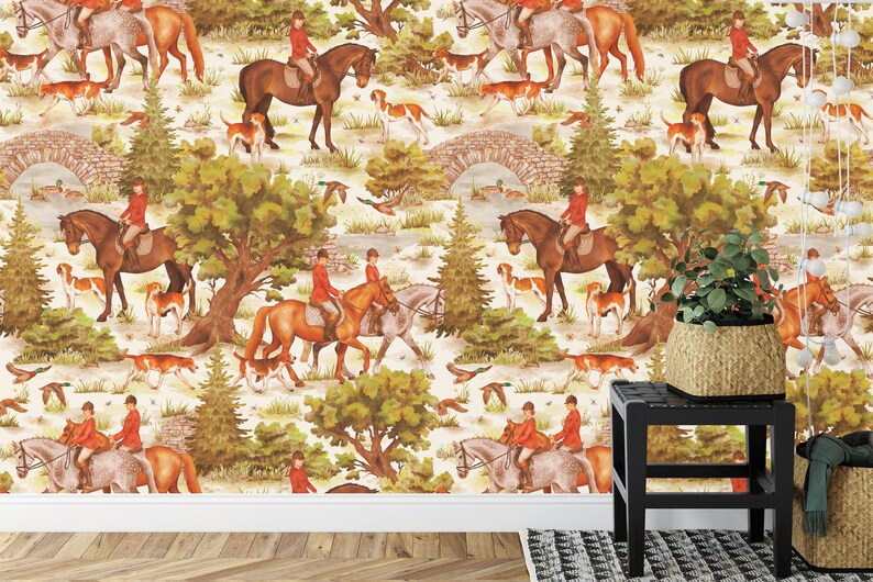 British Countryside Hunting Scene Wallpaper Mural