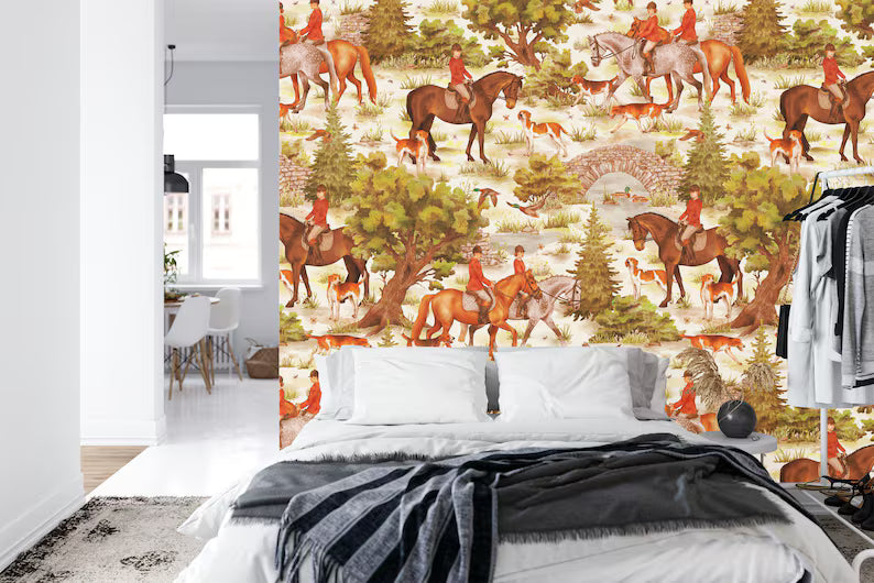 British Countryside Hunting Scene Wallpaper Mural