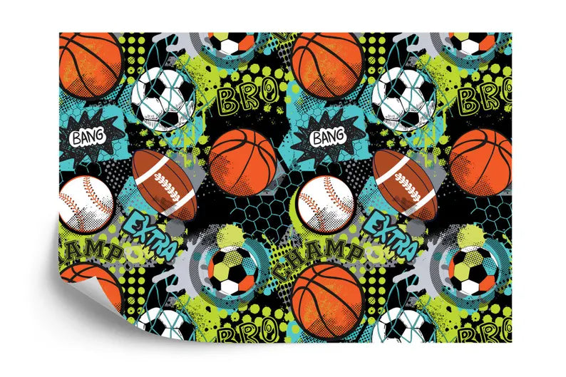 Sports Balls Wallpaper Mural, Boys Room Decor