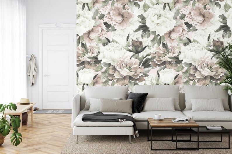 Watercolor Peony Wallpaper Mural | Baroque Floral