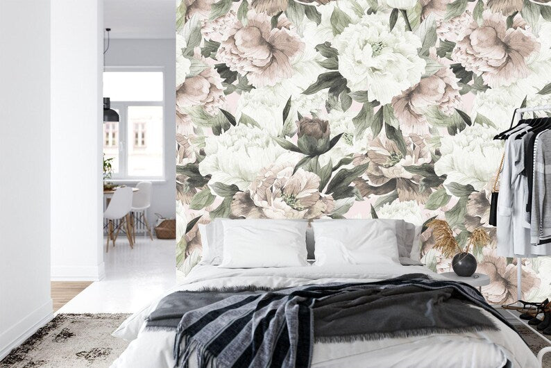 Watercolor Peony Wallpaper Mural | Baroque Floral