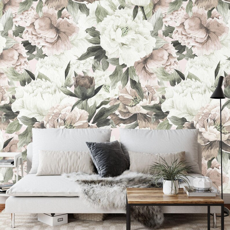 Watercolor Peony Wallpaper Mural | Baroque Floral