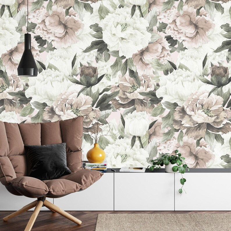 Watercolor Peony Wallpaper Mural | Baroque Floral