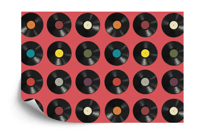 Vinyl Records Wallpaper Mural, Adjustable Background Color