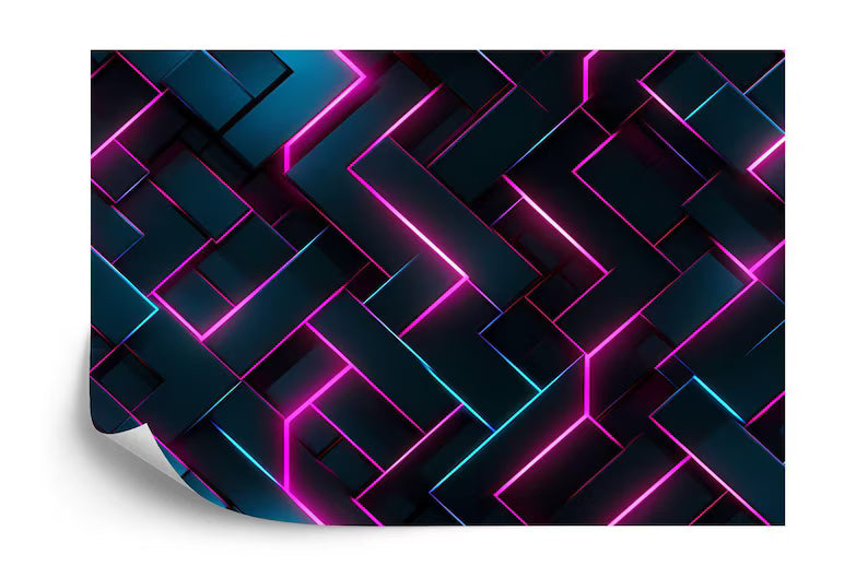 Neon Abstract Wallpaper Mural, Geometric Glowing Wall Decal