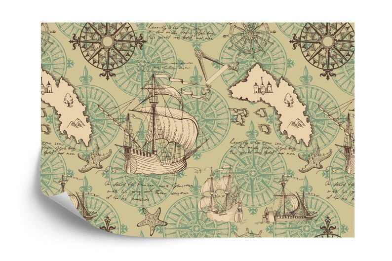Nautical Map Wallpaper Mural,Wall Decal