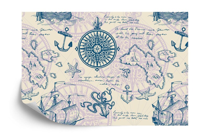 Nautical Map Mural, Vintage Captain's Log Wallpaper