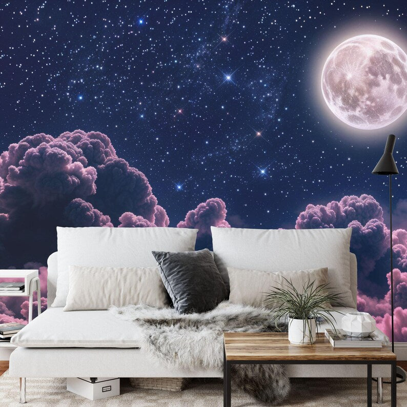 Moon & Stars Wallpaper Mural Galaxy Wall