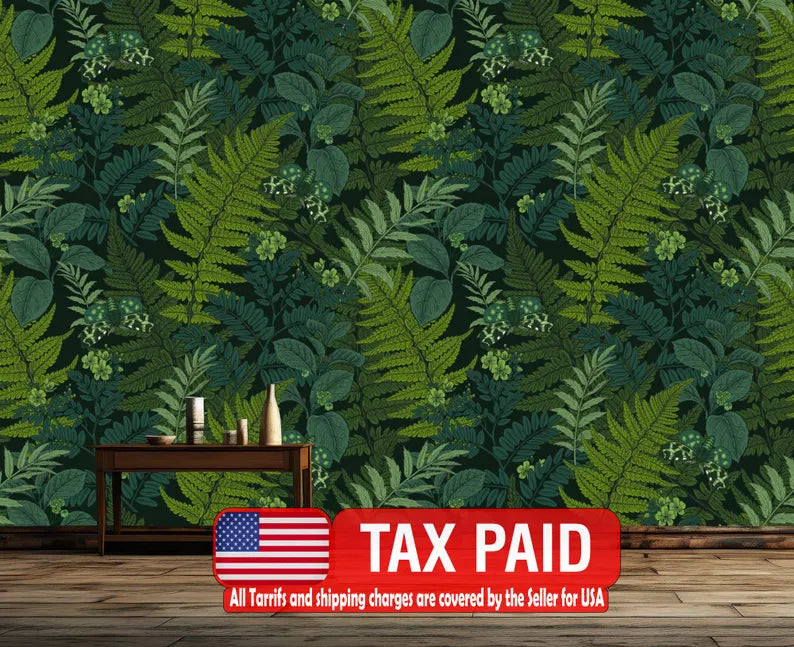 Fern Leaves and Night Butterflies Wallpaper Mural