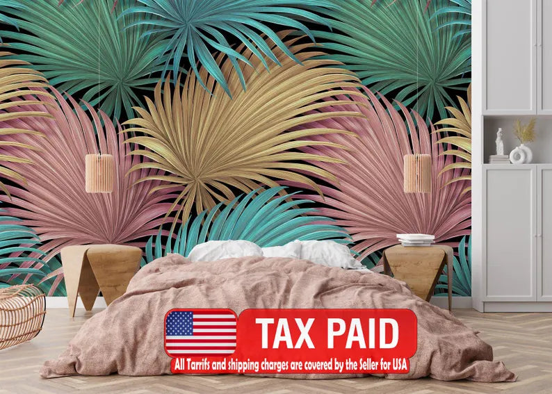 Tropical Palm Leaves Wallpaper Mural wallpaper mural showing the full design clearly for modern interior wall decor with ric