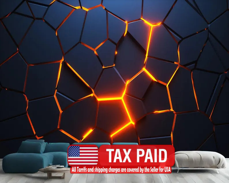 3D Geometric Wallpaper Mural, Abstract Power Burst