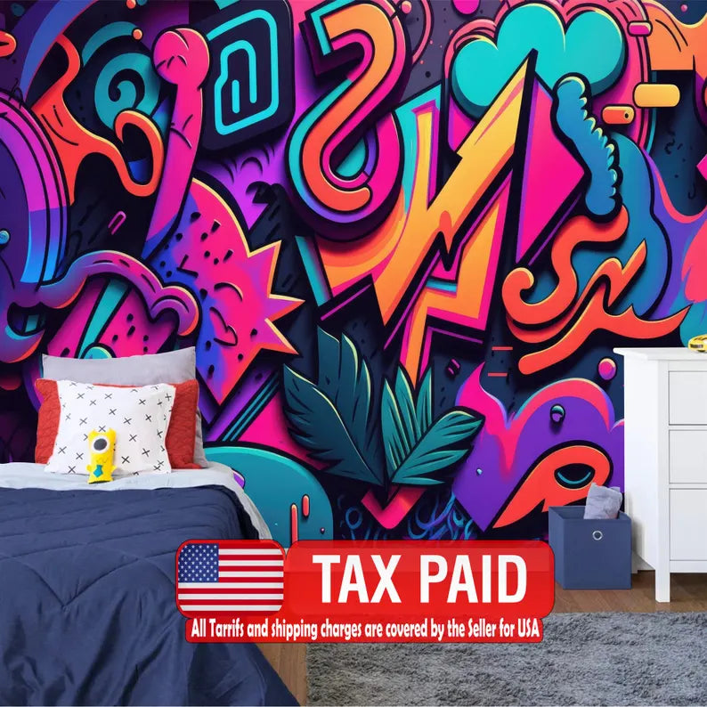 Neon Graffiti Abstract Art Wallpaper Mural