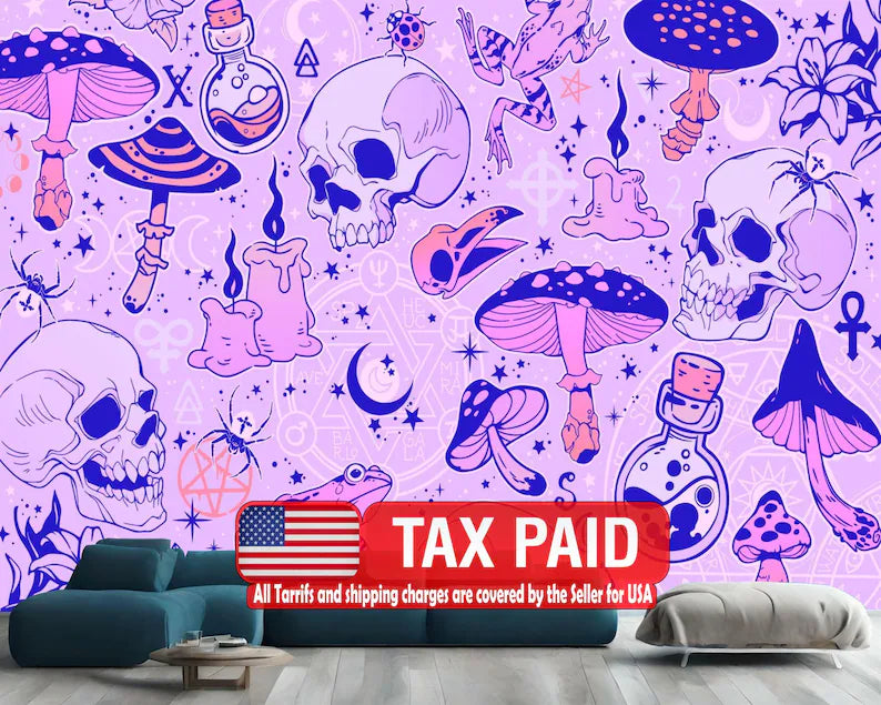 Alchemy Witchcraft Wallpaper, Magical Skulls, Mushrooms