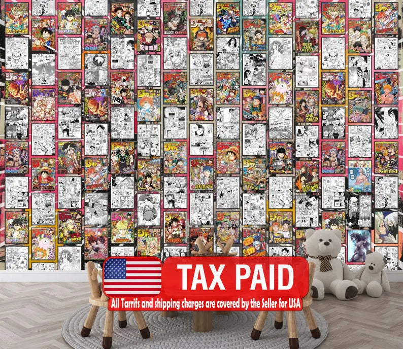 Anime Manga Collage Colour-Black White Wall Mural Comics