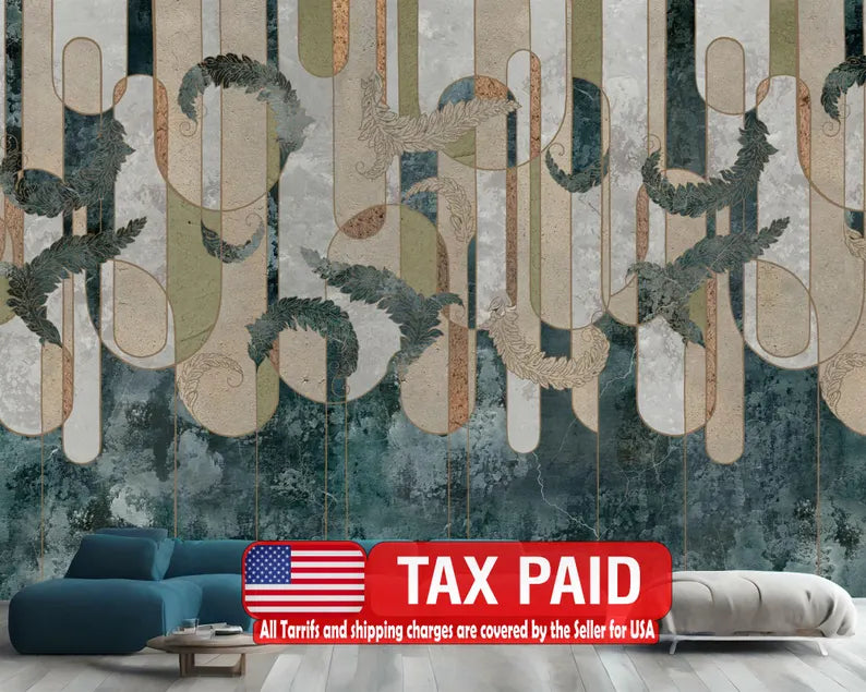 Art Deco Feather Wallpaper Mural, Neutral Colors