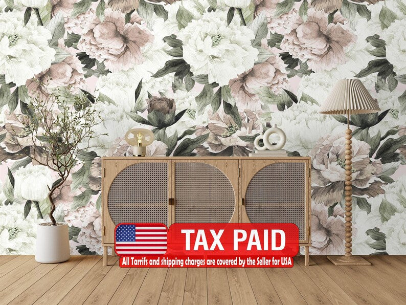 Watercolor Peony Wallpaper Mural | Baroque Floral