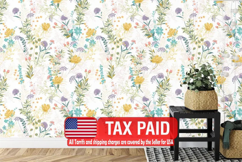 Wildflower Mural, Botanical Floral Pattern Art Print
