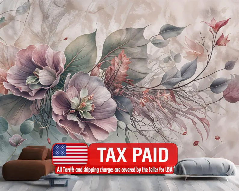 Baroque Peonies Wall Mural, Rich Deep Colors Gift
