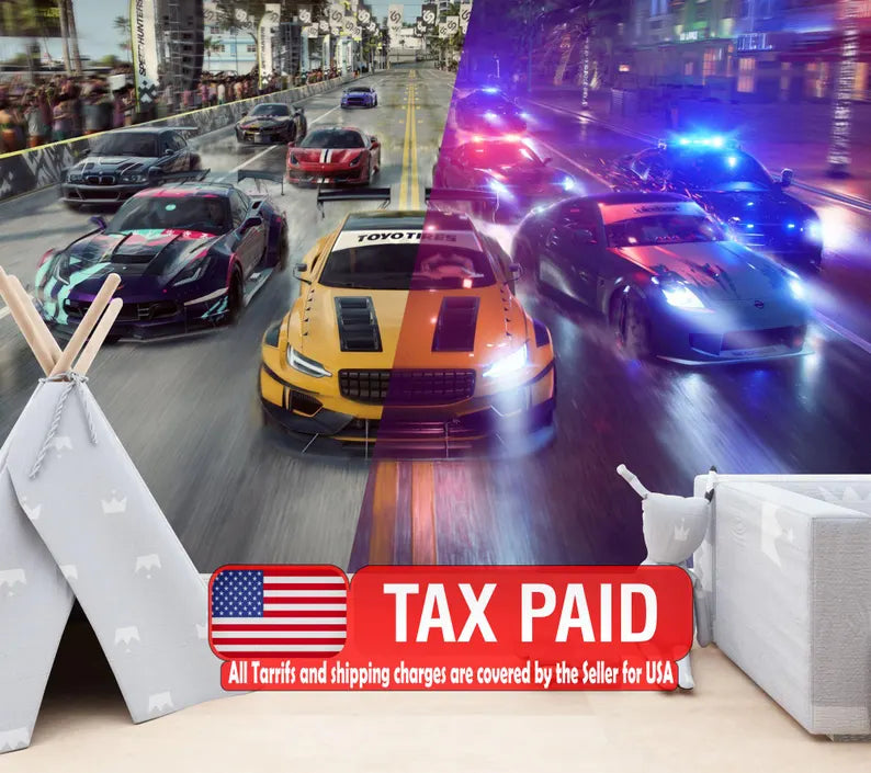 Car Race Gaming Wallpaper Mural Art Print