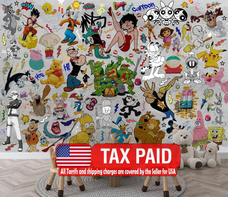 Cartoon Graffiti Wallpaper Mural, Kids Teenage Wall Decor