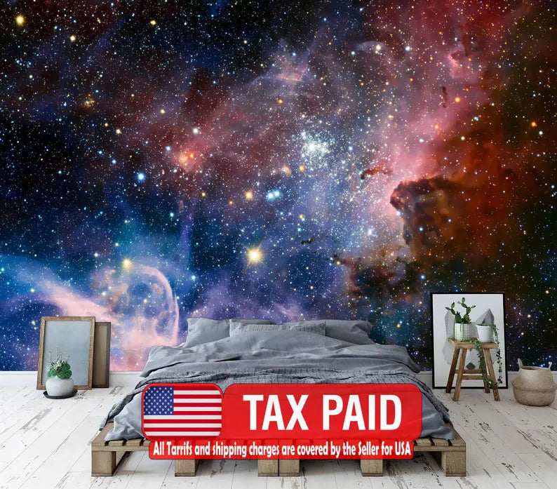 Galaxy Stars Wall Mural, Violet Azure Space