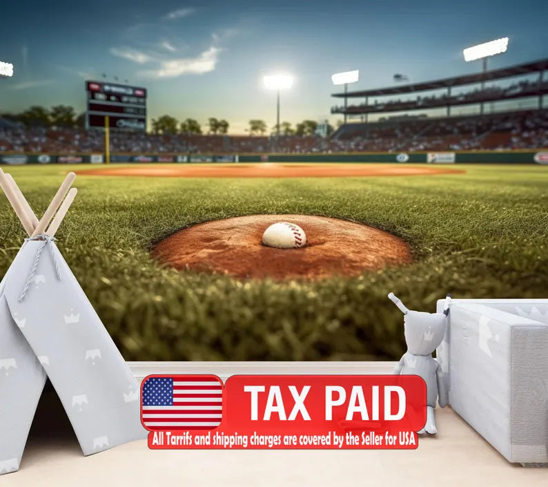 Baseball Stadium Mural, Kids Room Decor
