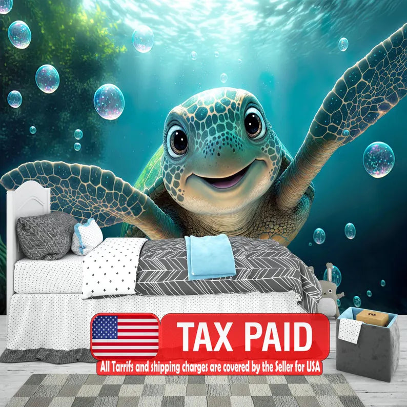 Smiling Turtle Kids Room Wallpaper Mural