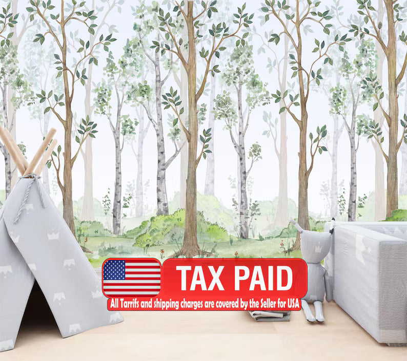 Watercolor Forest Wallpaper Mural Children's Interior