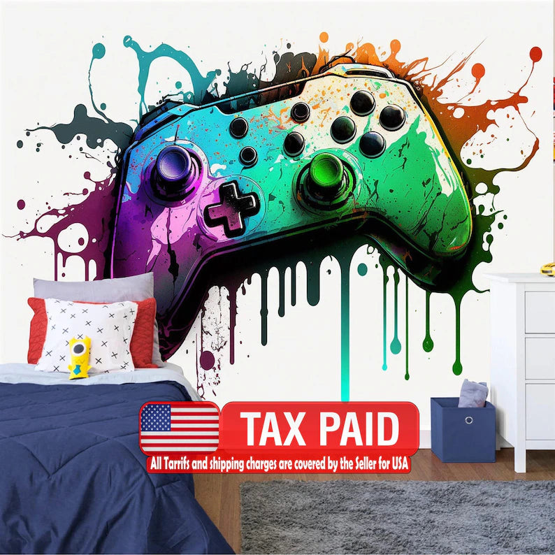 Wallpaper, Graffiti Gamepad Mural, Colorful Teenage Room