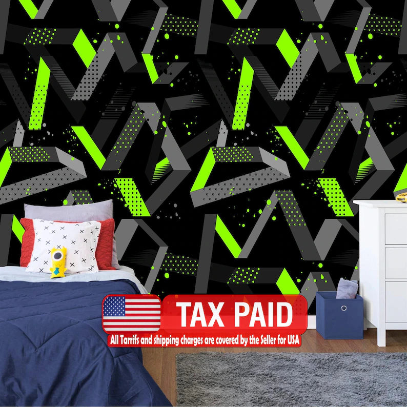 Gaming Kids Room Wallpaper Mural, Geometric Art Print