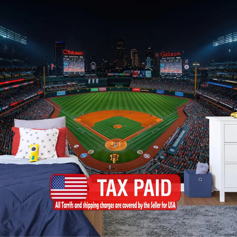 Baseball Stadium Wallpaper Mural, Kids Room Decor wallpaper mural showing the full design clearly for modern interior wall d