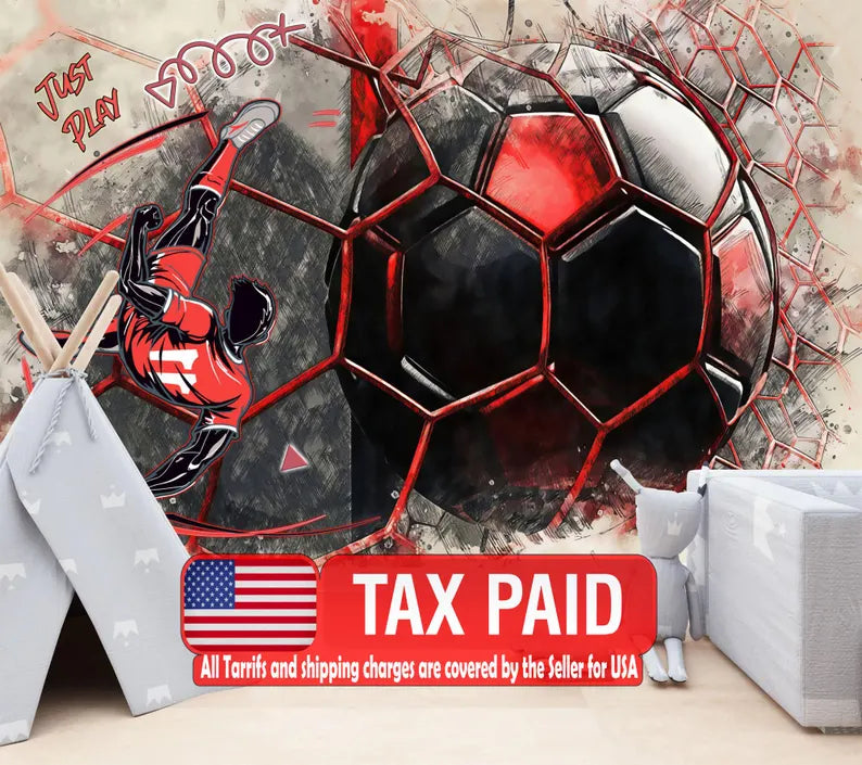 Football Soccer Mural, Boys Room Decor Art Print