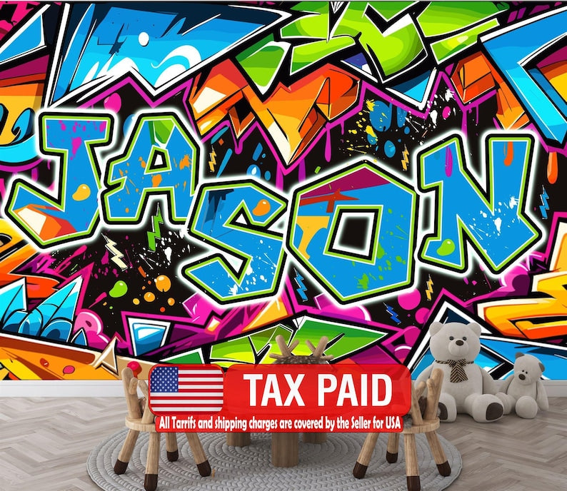 Personalized Graffiti Name Wallpaper, Kids Room Decor